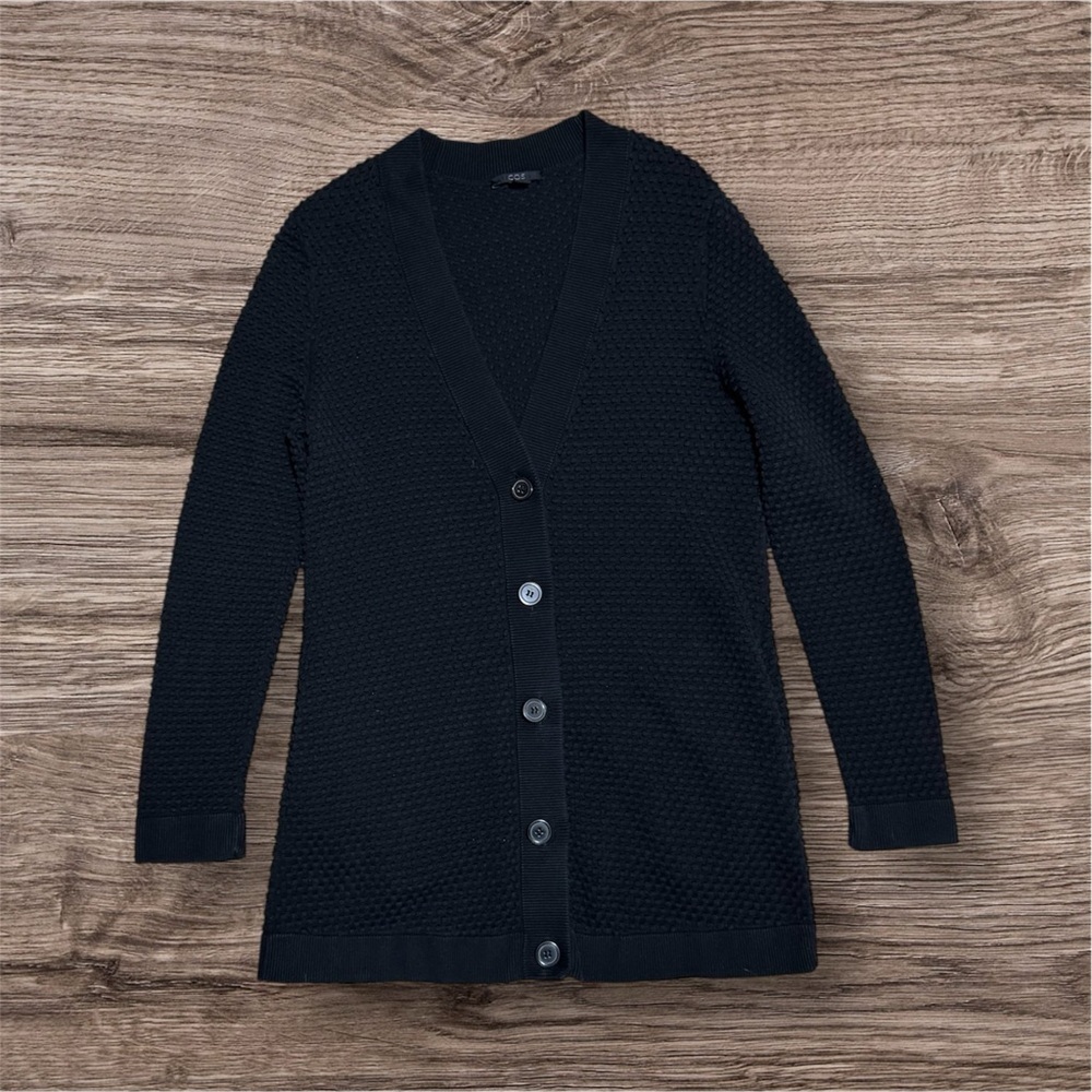 COS Women's Long Textured Cotton Cardigan - Black, X-Small - Picture 3 of 9